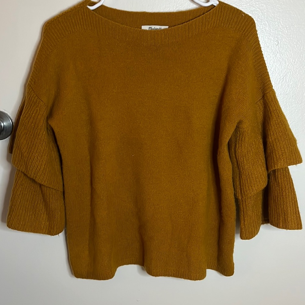 Madewell toffee sweater with puff sleeves